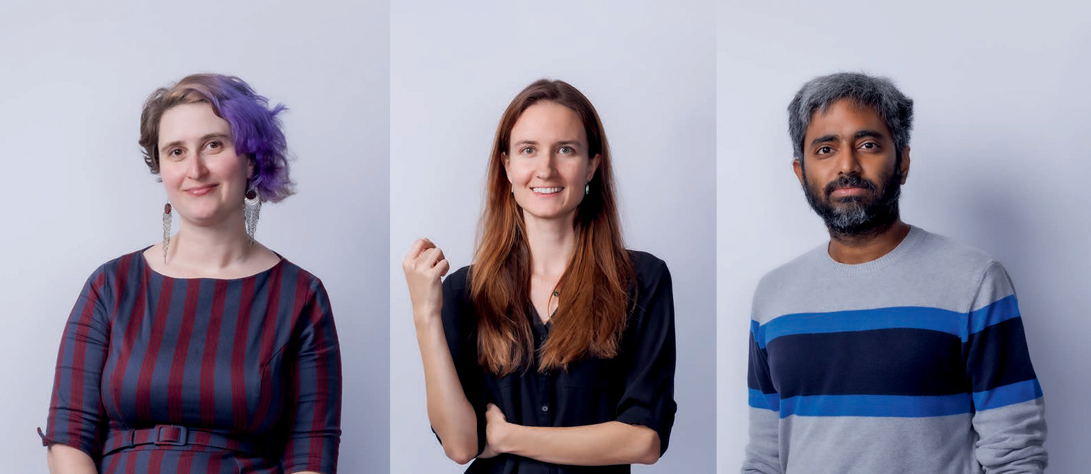 A collage of Lara and two other UPenn postdocs posing for separate pictures.
